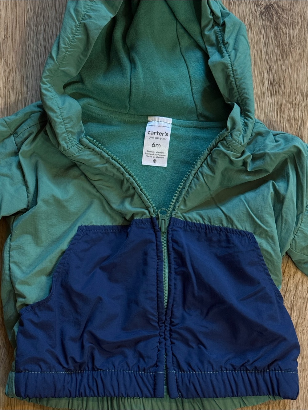Carter's Green and Navy Hooded Windbreaker Jacket - Picture 3 of 4